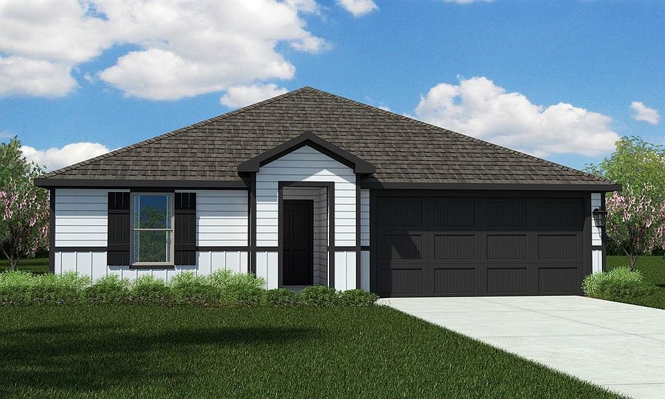 Front Elevation - D.R. Horton''s Justin floor plan elevation W- All Home and community information, including pricing, included features, terms, availability and amenities, are subject to change at any time without notice or obligation. All Drawings, pictures, photographs, video, square footages, floor plans, elevations, features, colors and sizes are approximate for illustration purposes only and will vary from the homes as built.