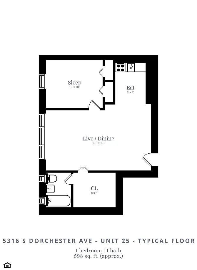Floor plan 1 Bed | 1 Bath (B3)