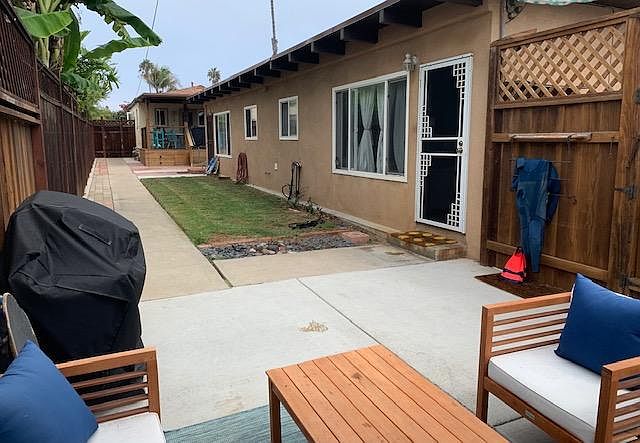 Outdoor space and entrance to unit
