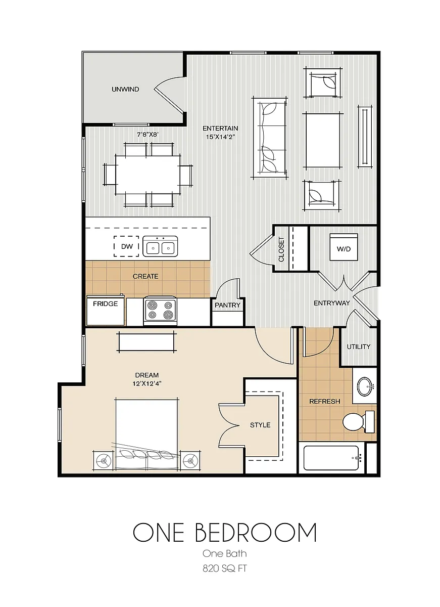 Floor plan A2 1 Bedroom - 1 Bedroom, 1 Bathroom