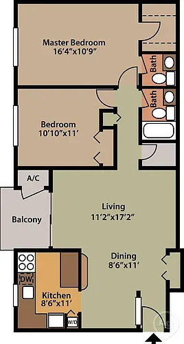 Floor plan 2 Bedroom 1 and a half Bath