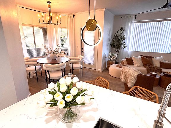 Dining area and living room from the kitchen
