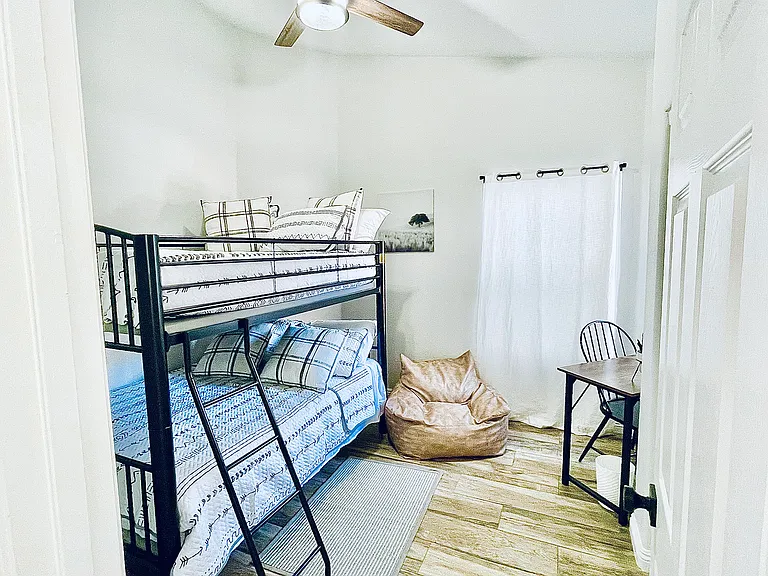 Full size bunk beds, dedicated workspace
