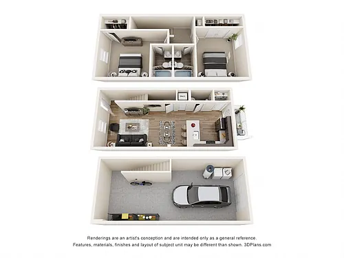 Floor plan 2 Bedroom, 2.5BA Townhome with Garage
