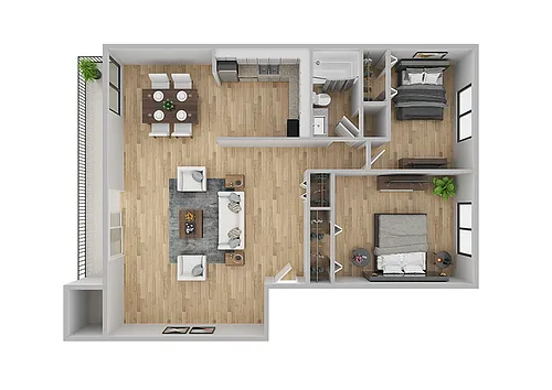 Floor plan 2 Bedroom / 1 Bathroom - 856