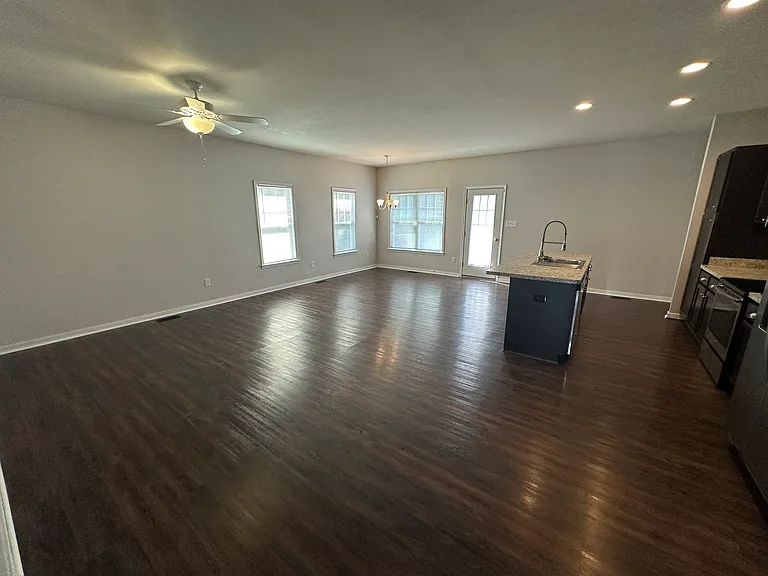 Kitchen, living room, dining area