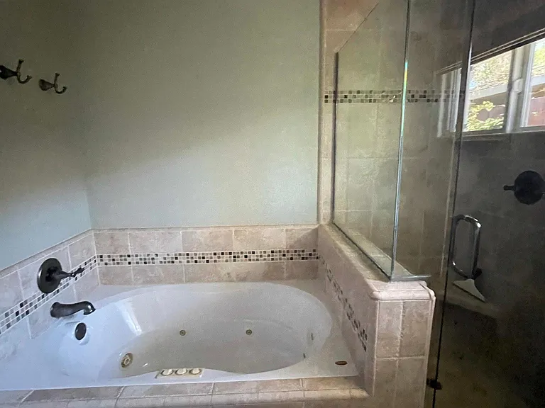Hallway shower and jacuzzi tub.