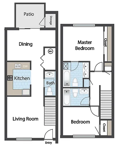 Floor plan 2 Bedroom and 2 1/2 Bath Townhomes