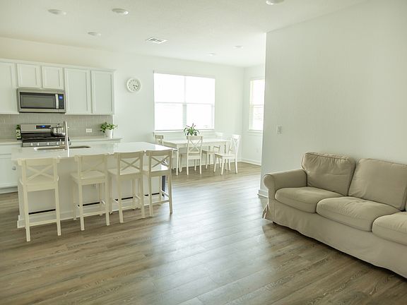 Shared kitchen and living area.