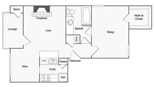 Floor plan 1 BR x 1 BA - B