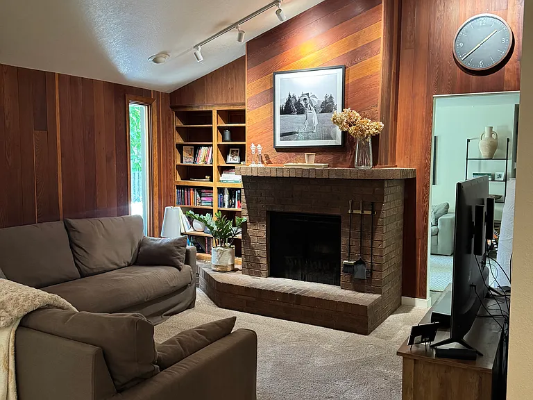 Living room and fireplace