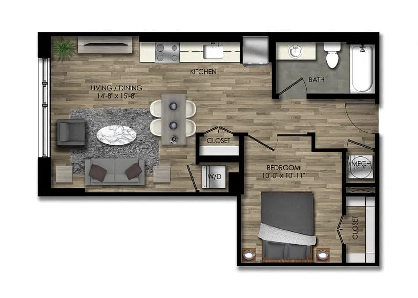 Floor plan 1 Bed/1 Bath JR-24W