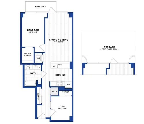 Floor plan 1 Bed/1 Bath Den-P6