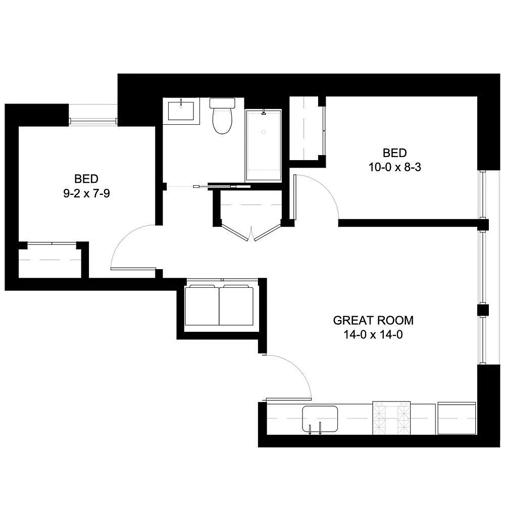 Floor plan Two Bedroom, One Bath