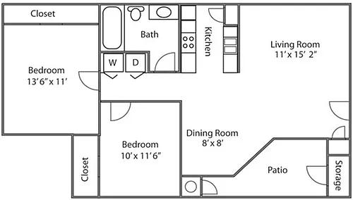Floor plan 2 Bedroom 1 Bathroom