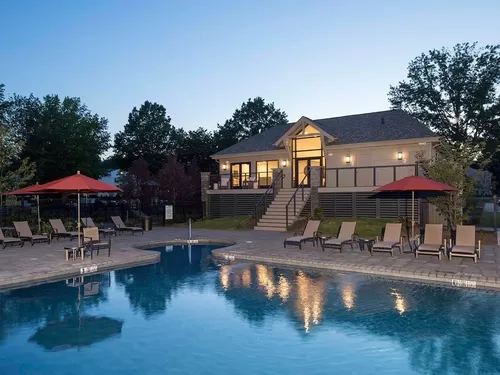 Our Beautiful New Pool and Clubhouse at Dusk - Yardley Crossing Luxury Apt and Townhomes