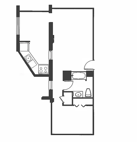 Floor plan 1 Bed 1 Bath - A1U