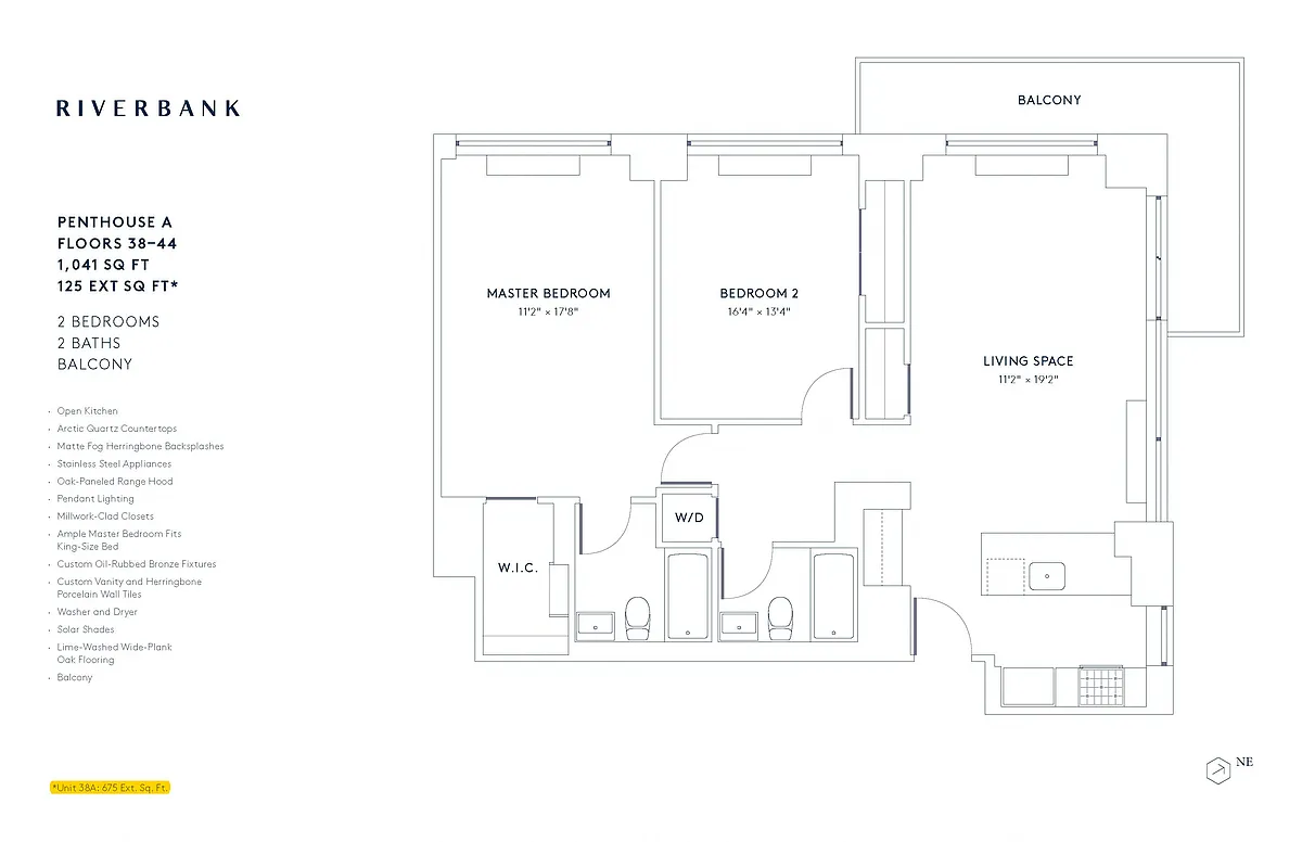 Floor plan A Line Floors 38-44 (2 Bed PH)