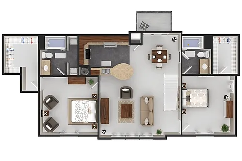 Floor plan 2 Bed Loft + $125 Attached Garage (Fireplace Optio