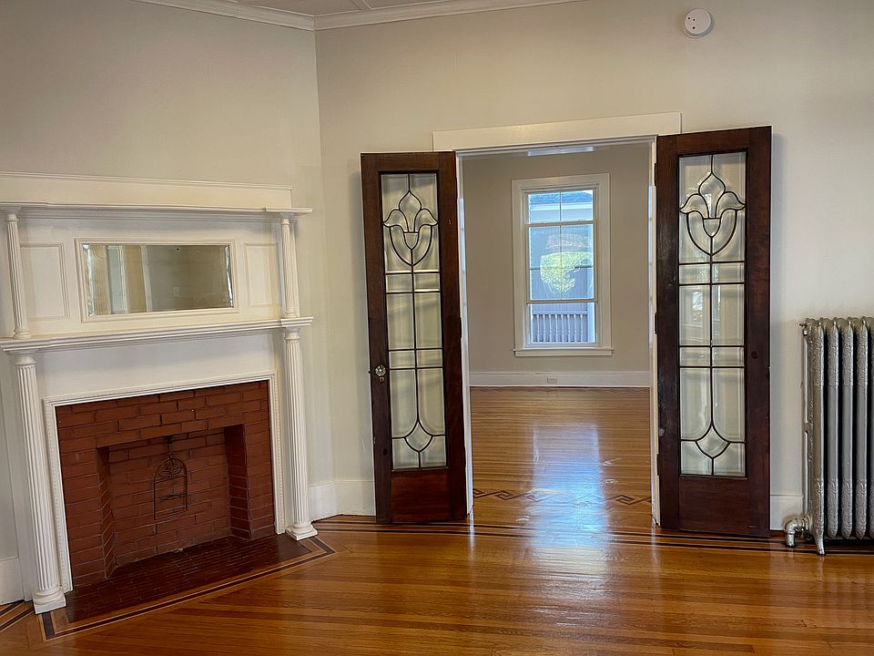 View from room with antique glass doors.