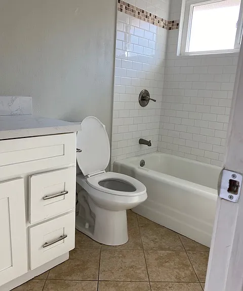 View of master bathroom.