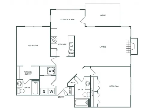Floor plan Two Bedroom Two Bath (1225 SF)