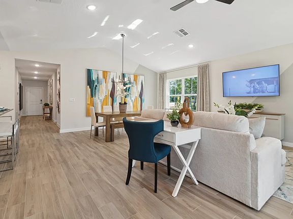 Great room with vaulted ceiling