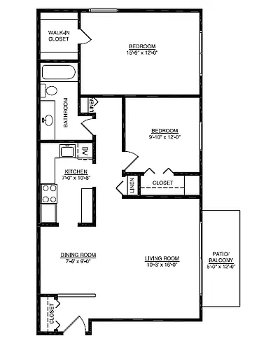 Floor plan Barchester (2BR/1BA)