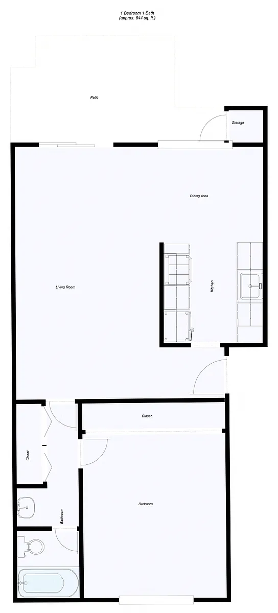 Floor plan 1-Bedroom, 1-Bath