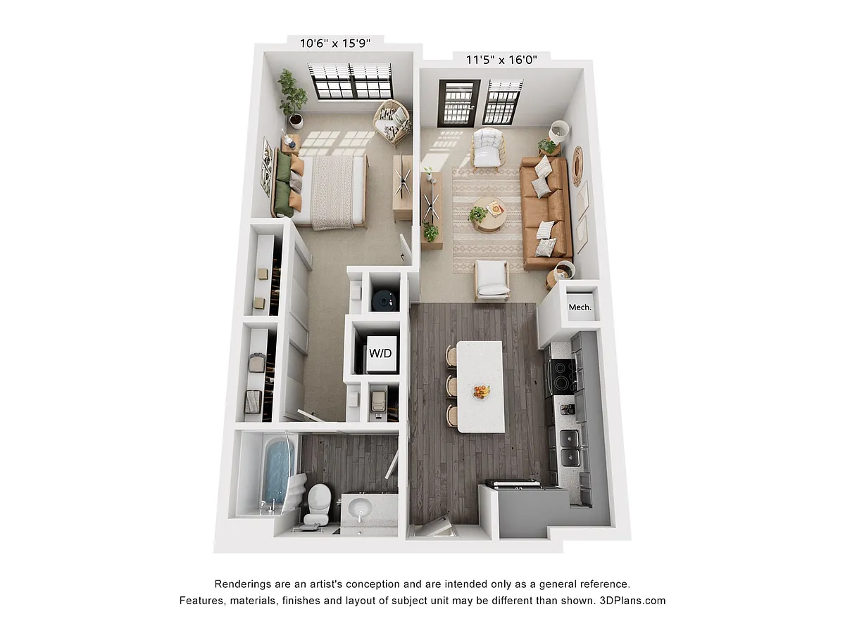 Floor plan 1-Bedroom 1-Bathroom | 741 sqft