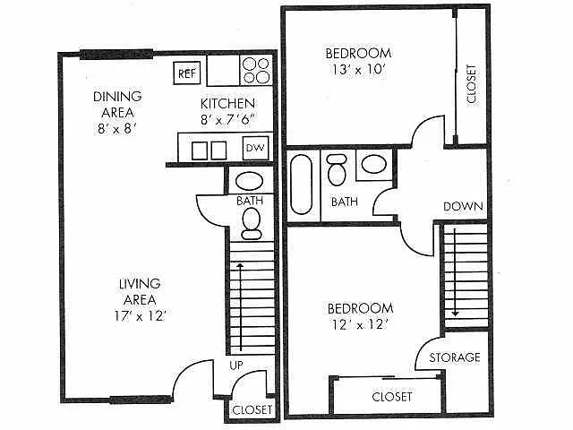 Floor plan Two Bed with Yard