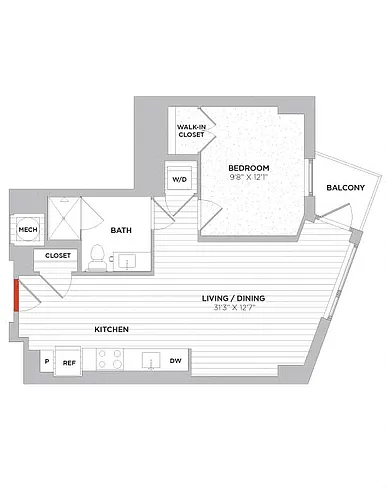Floor plan 1 Bed/1 Bath-S01 East