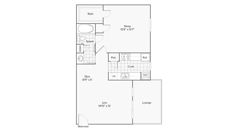 Floor plan 1 Bed 1 Bath B Rent Control VLI