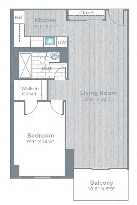Floor plan 1 Bed 1 Bath_670B