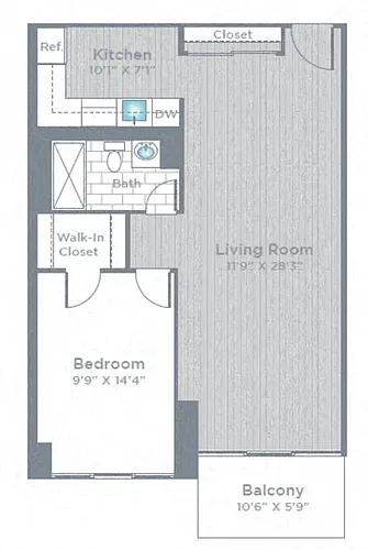 Floor plan 1 Bed 1 Bath_670B