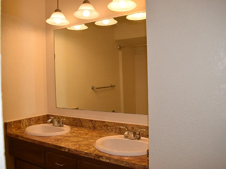 Bathroom with double sinks.