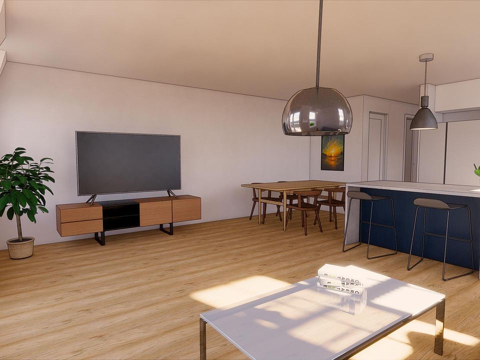 Large open kitchen, living, and dining space with river views. Oversized pantry and washer/dryer off kitchen.
