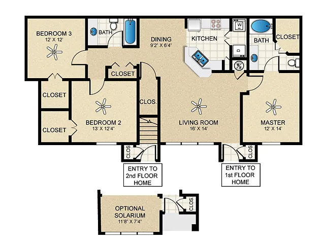 Floor plan 3 Bed, 2 Bath B