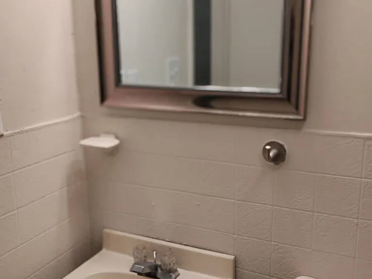 NEWLY BATHROOM VANITY AND SINK, AND TOILET. NEWLY PAINTED BATHROOM, NICE MIRROR