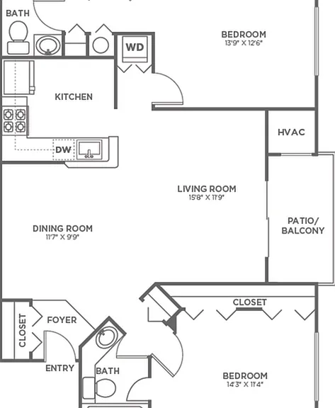 Two Bedroom Two Bath (1013 SF) Two Bedroom Two Bath (1013 SF)