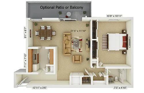 Floor plan 1 Bedroom Pine
