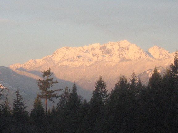 Snow capped Olympics.