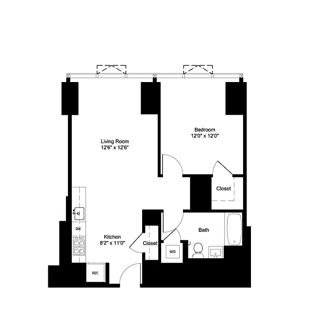 Floor plan One Bedroom J 3-6, I 7-19
