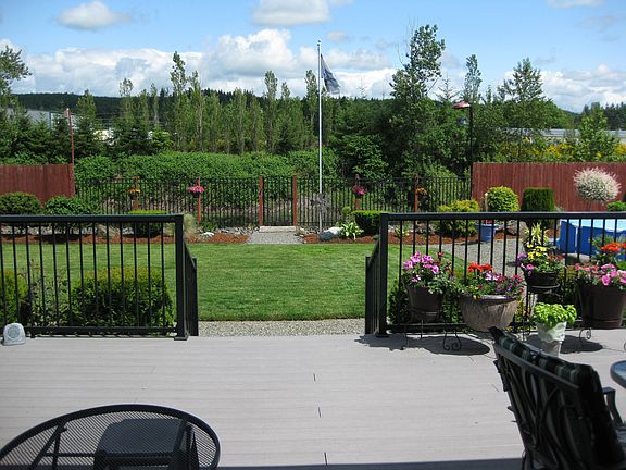 View of backyard and pond