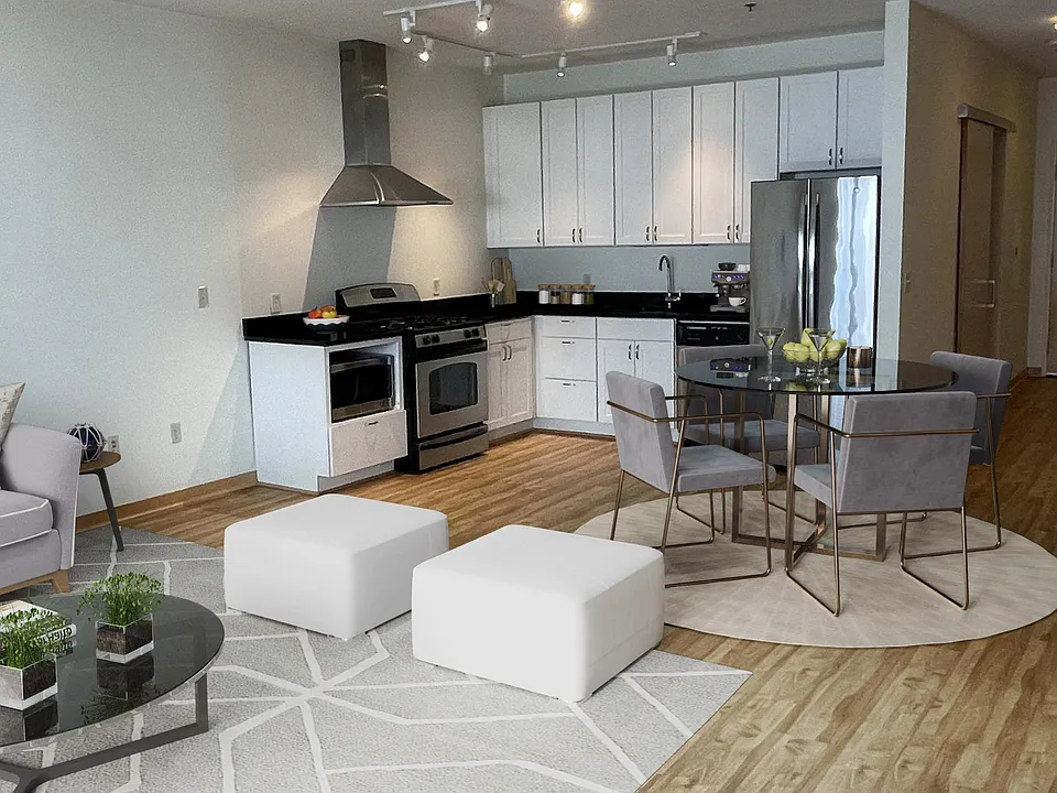 Open layout with stainless steel appliances