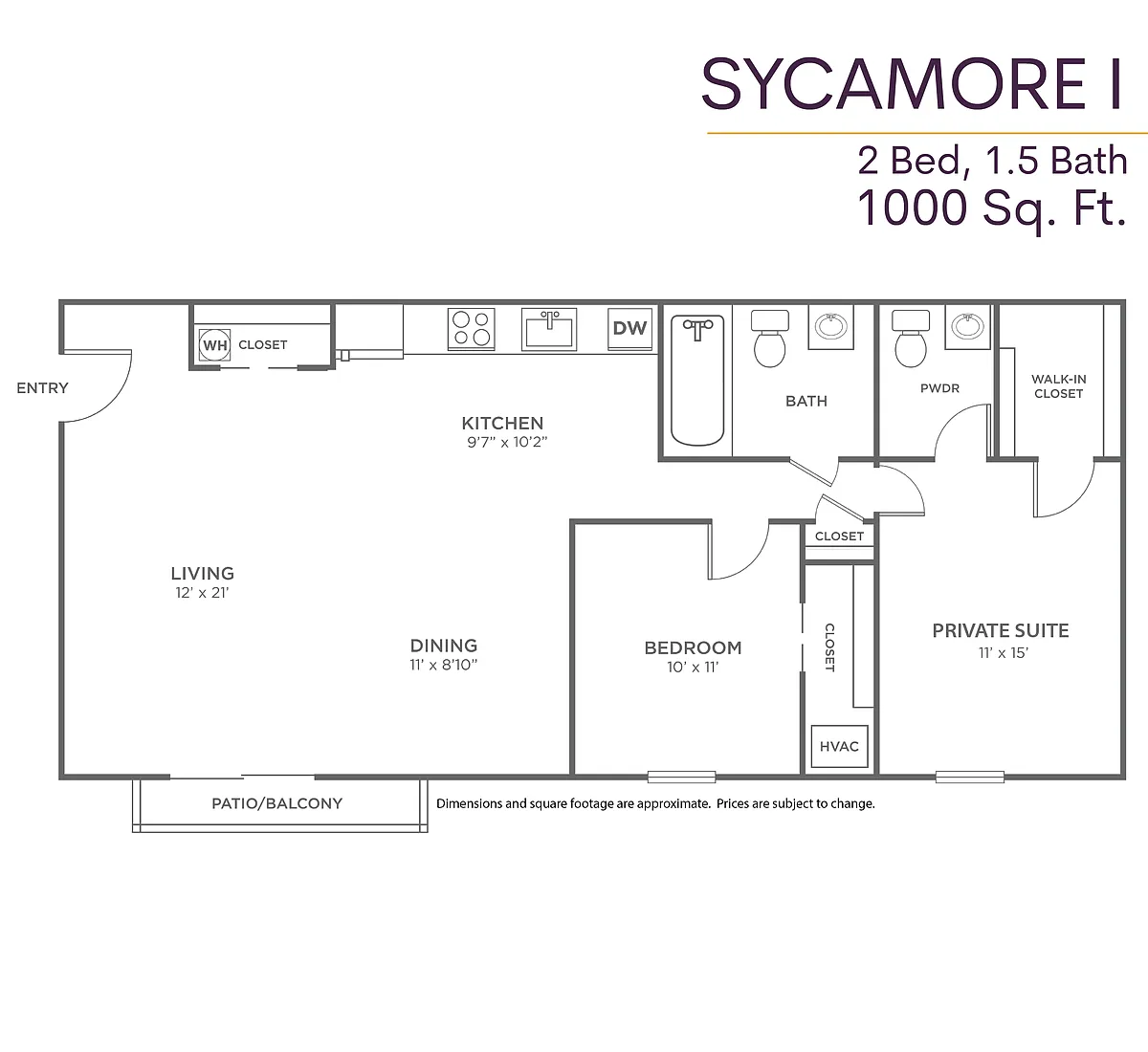 Floor plan 2 BR/1.5 BA (Ph 1-3, BG)
