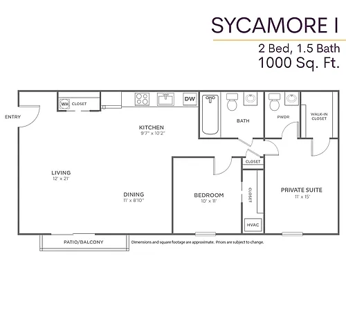 Floor plan 2 BR/1.5 BA (Ph 1-3)