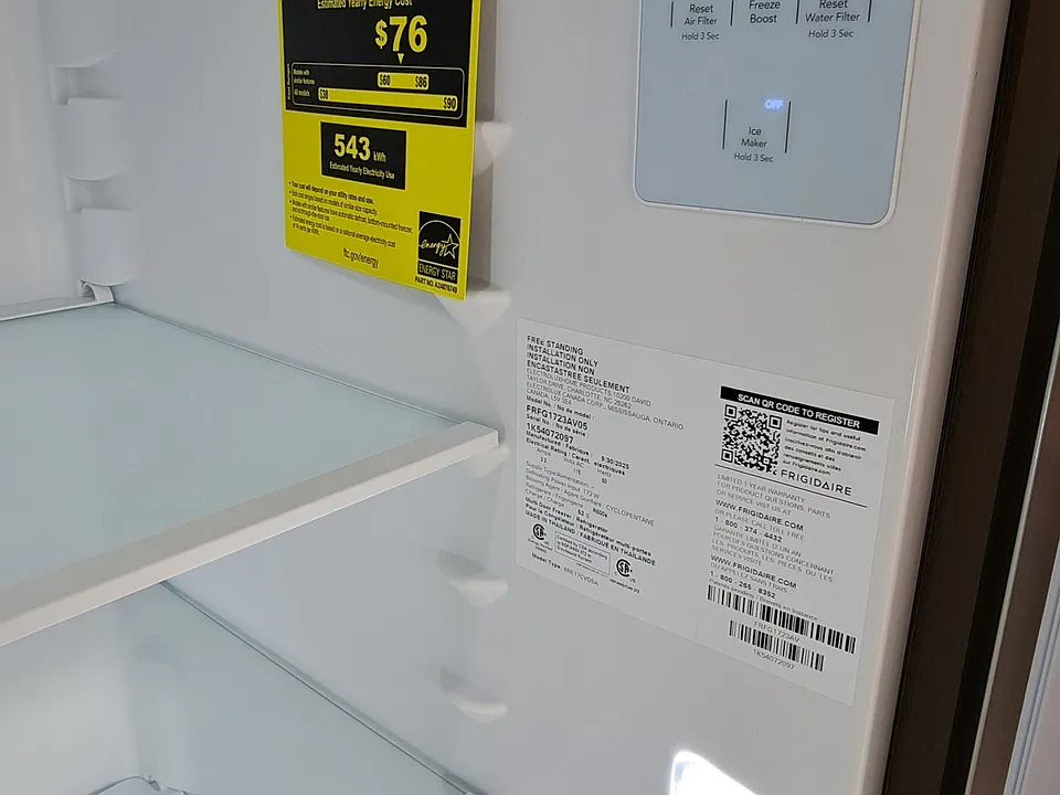 ENERGY EFFICIENT REFRIGERATOR ESTIMATED TO COST $76 A YEAR TO RUN.