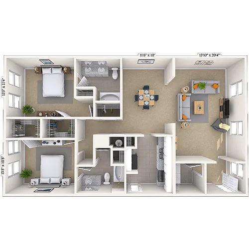 Floor plan Traditional 2x2 1246-1369 SF