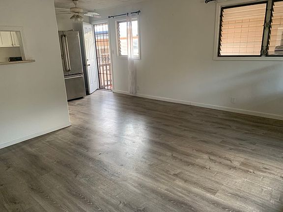 View from the living area towards the side door